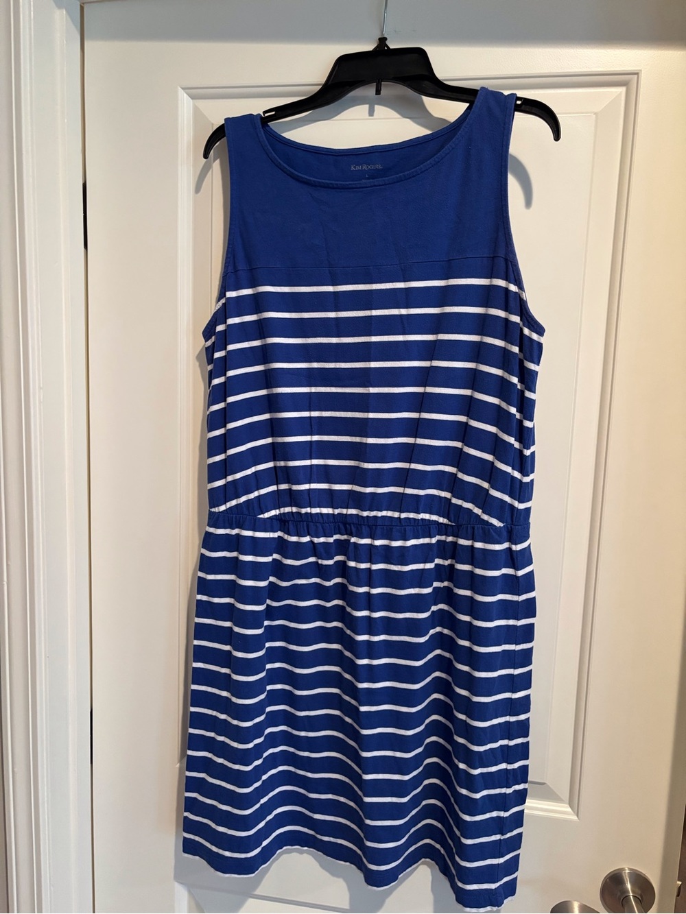 Kim Rogers Blue and White Striped Sleeveless Dress